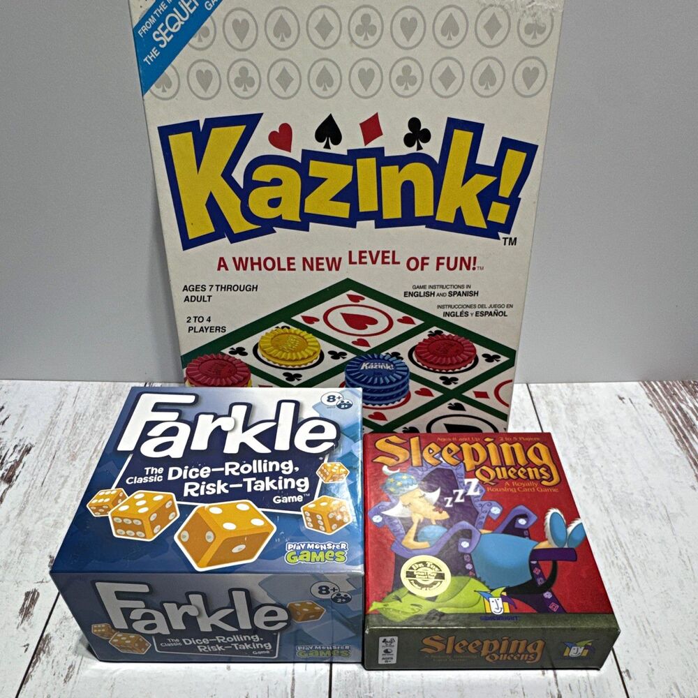 Jax Kazink! Card Board Game, Farkle and Sleeping Queens game lot! Complete